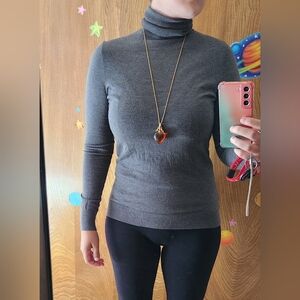 Ann Taylor Wool Blend Turtleneck Sweater Like New Heather Grey